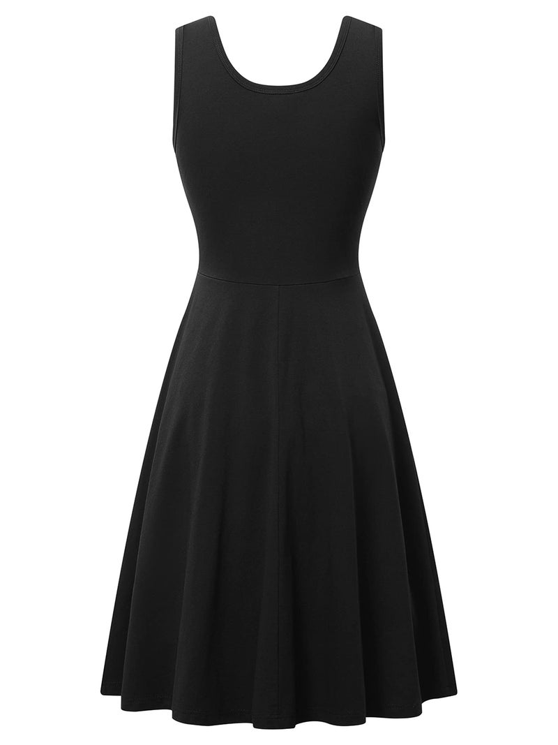 HUHOT Black Dress for Funeral Cotton Black Witch Dress Sleeveless Casual V Neck Dress with Pocket Summer Beach Midi Flared A Line Tank Dress - Image 2